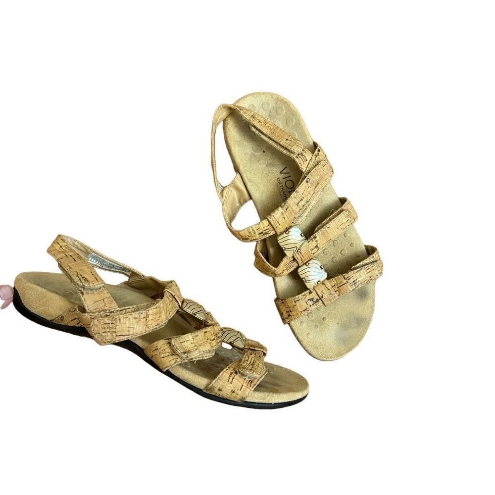 Vionic Amber Adjustable Gold Cork Sandals Size 8